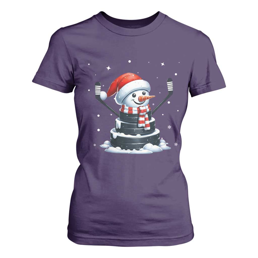 Hockey Puck Snowman T Shirt For Women Funny Holiday Christmas Gift TS12 Purple Print Your Wear