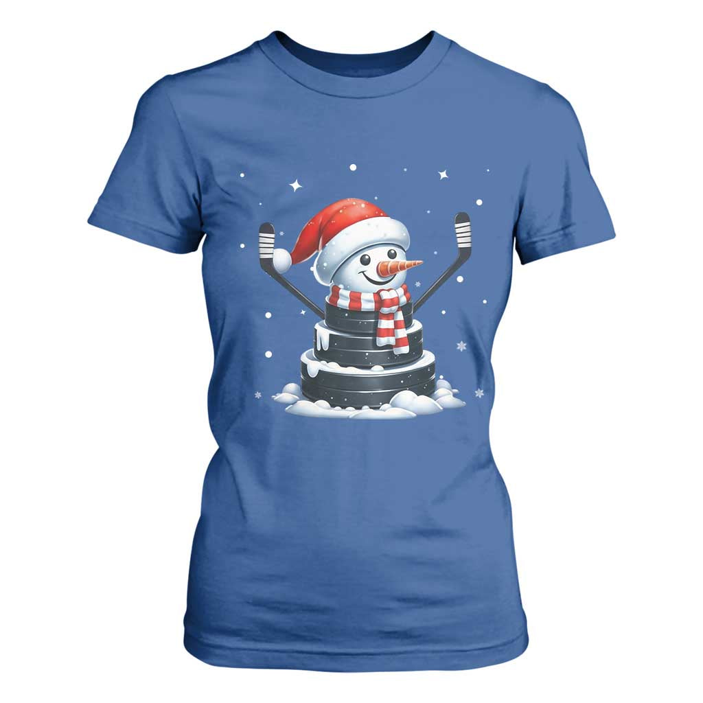 Hockey Puck Snowman T Shirt For Women Funny Holiday Christmas Gift TS12 Royal Blue Print Your Wear