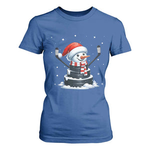 Hockey Puck Snowman T Shirt For Women Funny Holiday Christmas Gift TS12 Royal Blue Print Your Wear