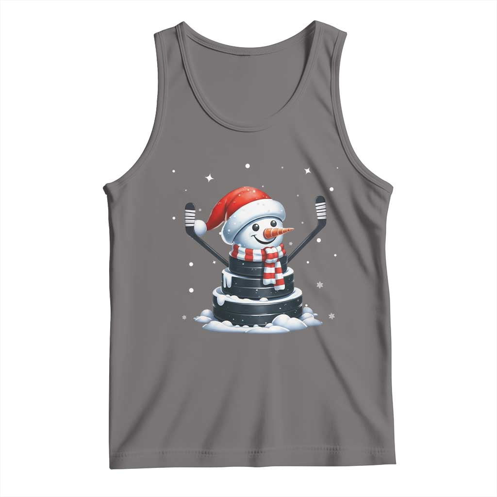 Hockey Puck Snowman Tank Top Funny Holiday Christmas Gift TS12 Deep Heather Print Your Wear