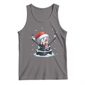 Hockey Puck Snowman Tank Top Funny Holiday Christmas Gift TS12 Deep Heather Print Your Wear