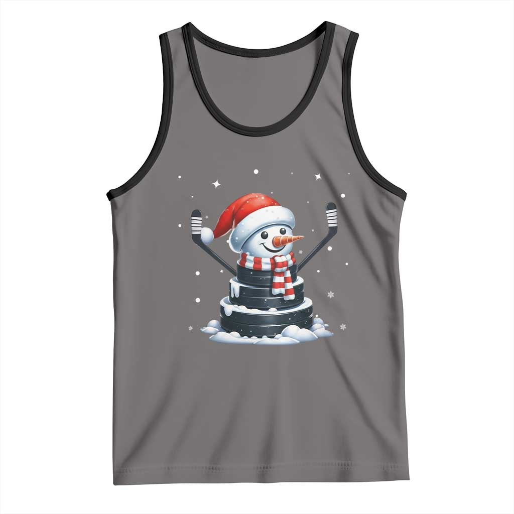 Hockey Puck Snowman Tank Top Funny Holiday Christmas Gift TS12 Deep Heather Black Print Your Wear