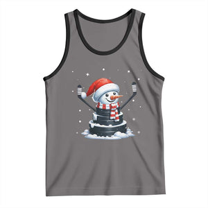 Hockey Puck Snowman Tank Top Funny Holiday Christmas Gift TS12 Deep Heather Black Print Your Wear