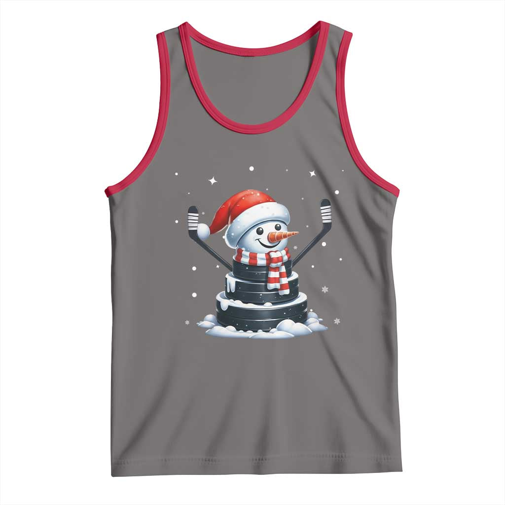 Hockey Puck Snowman Tank Top Funny Holiday Christmas Gift TS12 Deep Heather Red Print Your Wear