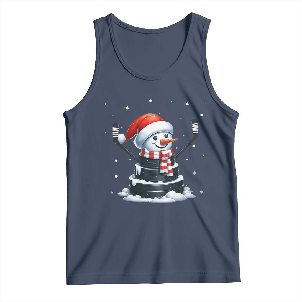 Hockey Puck Snowman Tank Top Funny Holiday Christmas Gift TS12 Navy Print Your Wear