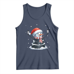 Hockey Puck Snowman Tank Top Funny Holiday Christmas Gift TS12 Navy Print Your Wear