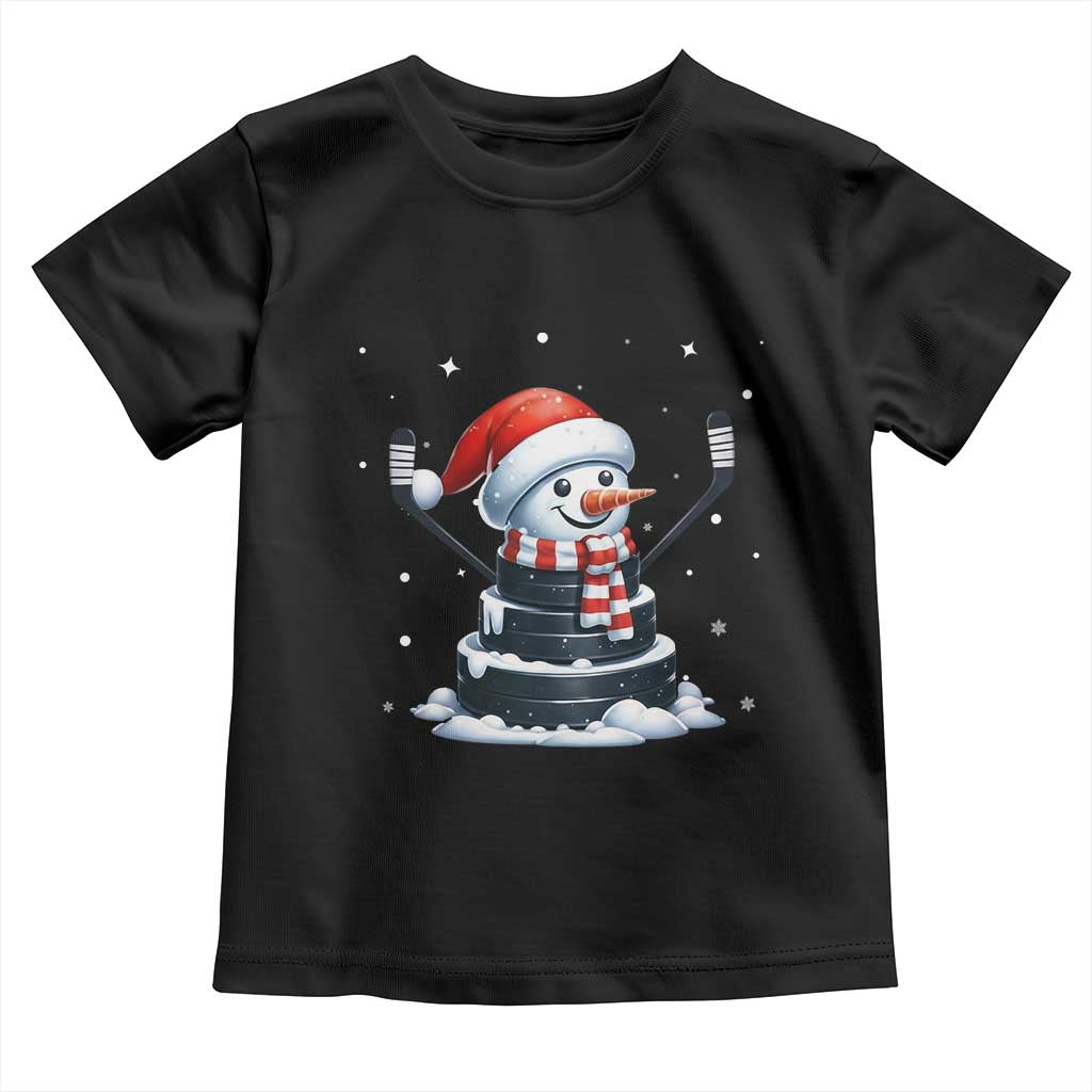 Hockey Puck Snowman Toddler T Shirt Funny Holiday Christmas Gift TS12 Black Print Your Wear