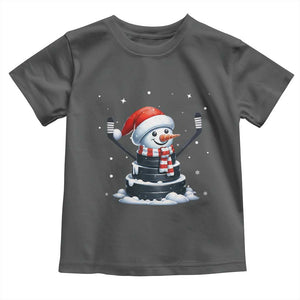 Hockey Puck Snowman Toddler T Shirt Funny Holiday Christmas Gift TS12 Dark Heather Print Your Wear