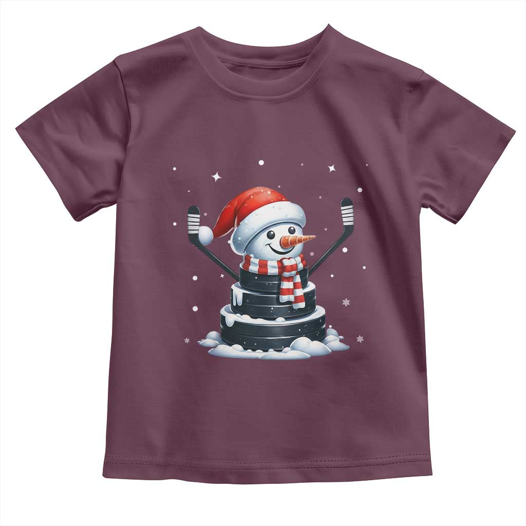 Hockey Puck Snowman Toddler T Shirt Funny Holiday Christmas Gift TS12 Maroon Print Your Wear