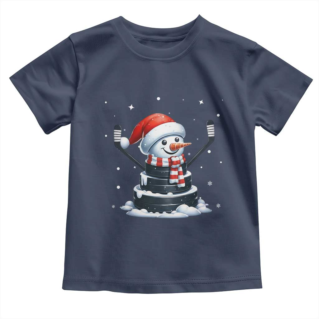 Hockey Puck Snowman Toddler T Shirt Funny Holiday Christmas Gift TS12 Navy Print Your Wear