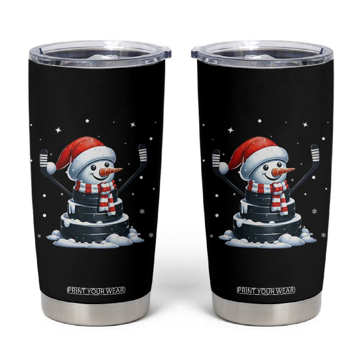 Hockey Puck Snowman Tumbler Cup Funny Holiday Christmas Gift TS12 Black Print Your Wear