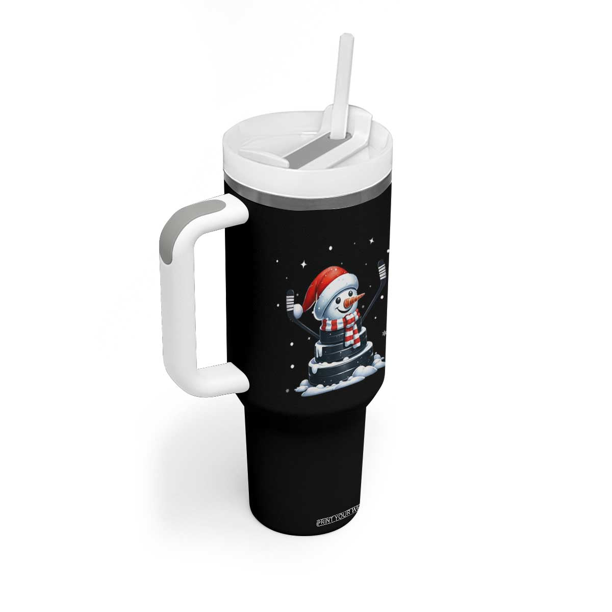 Hockey Puck Snowman Tumbler With Handle Funny Holiday Christmas Gift TS12 Print Your Wear