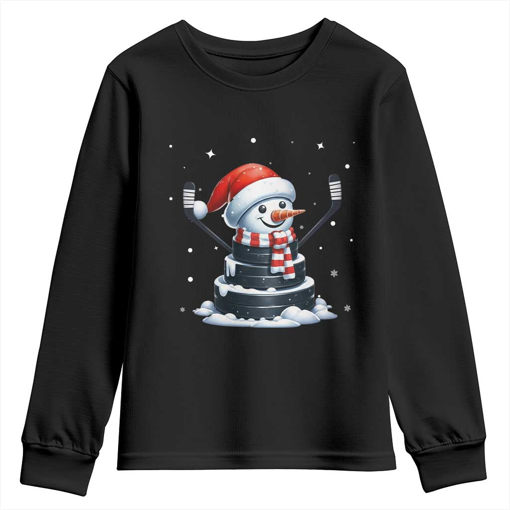 Hockey Puck Snowman Youth Sweatshirt Funny Holiday Christmas Gift TS12 Black Print Your Wear