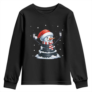Hockey Puck Snowman Youth Sweatshirt Funny Holiday Christmas Gift TS12 Black Print Your Wear