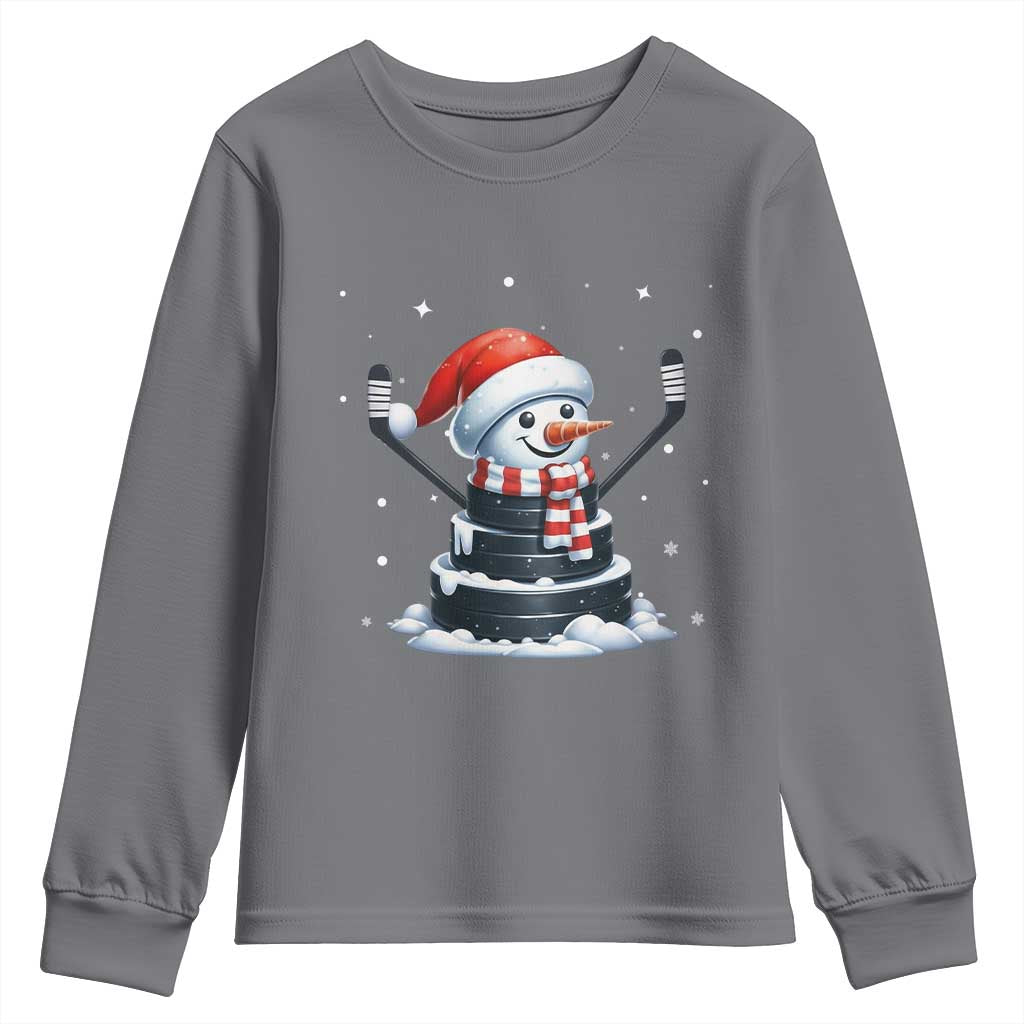 Hockey Puck Snowman Youth Sweatshirt Funny Holiday Christmas Gift TS12 Charcoal Print Your Wear