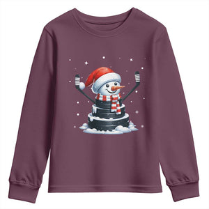 Hockey Puck Snowman Youth Sweatshirt Funny Holiday Christmas Gift TS12 Maroon Print Your Wear