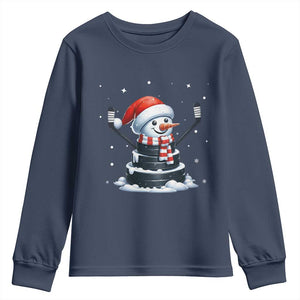 Hockey Puck Snowman Youth Sweatshirt Funny Holiday Christmas Gift TS12 Navy Print Your Wear