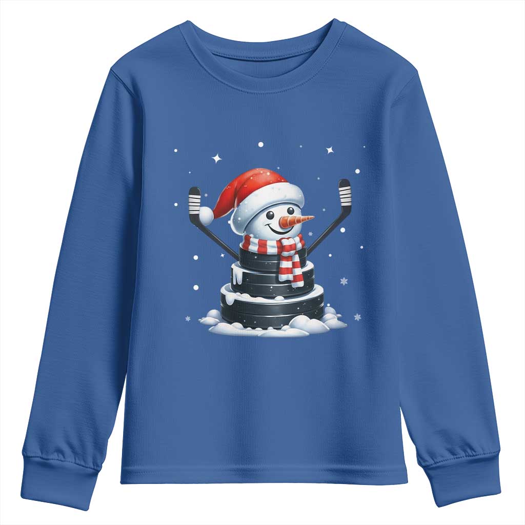 Hockey Puck Snowman Youth Sweatshirt Funny Holiday Christmas Gift TS12 Royal Blue Print Your Wear