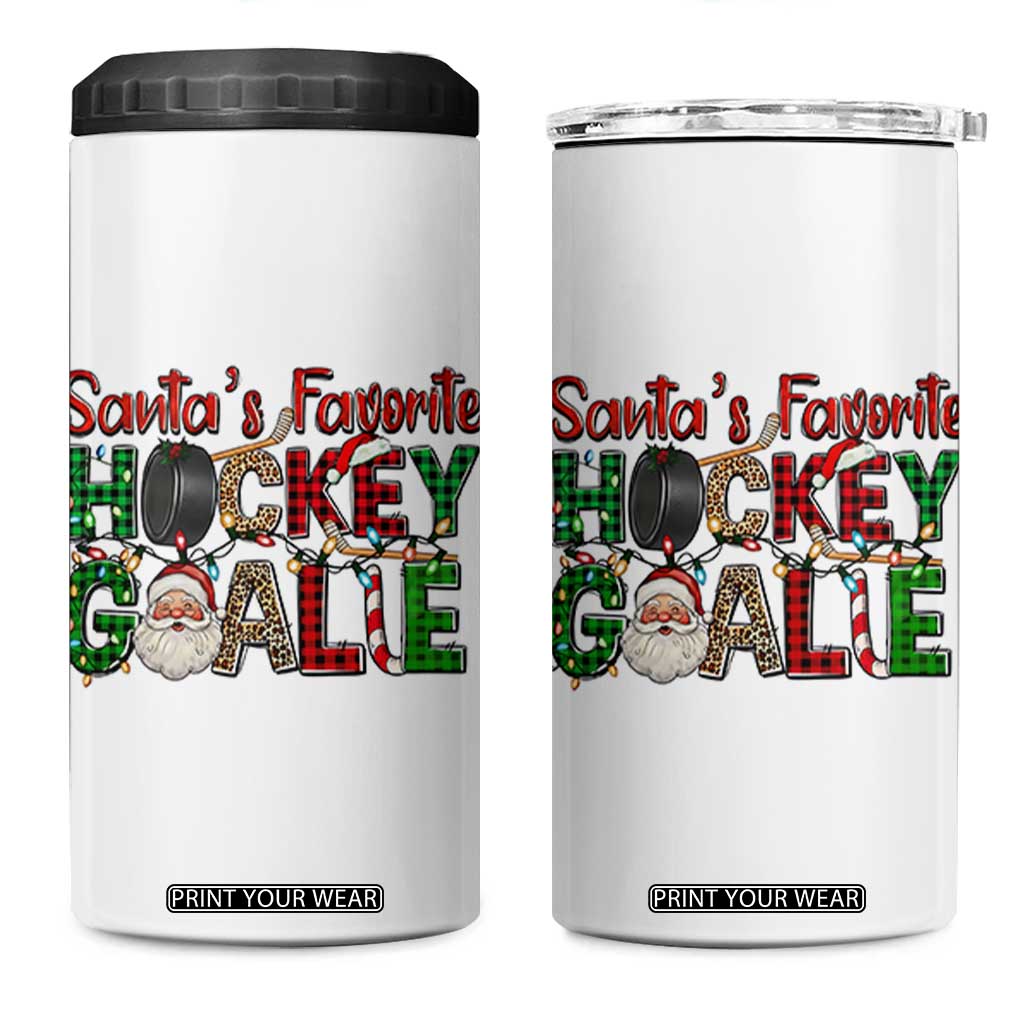 Santa Favorite Hockey Goalie 4 in 1 Can Cooler Tumbler Funny Christmas Gift TS12 One Size: 16 oz White Print Your Wear