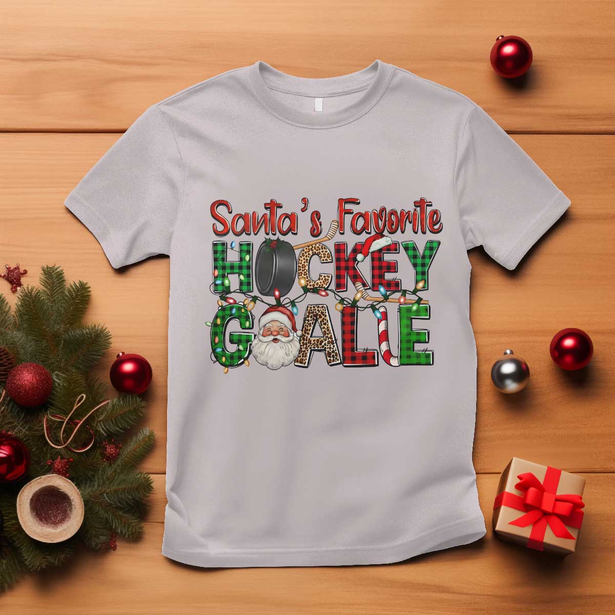 Santa Favorite Hockey Goalie T Shirt Funny Christmas Gift TS12 Ice Gray Print Your Wear