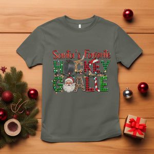 Santa Favorite Hockey Goalie T Shirt Funny Christmas Gift TS12 Military Green Print Your Wear