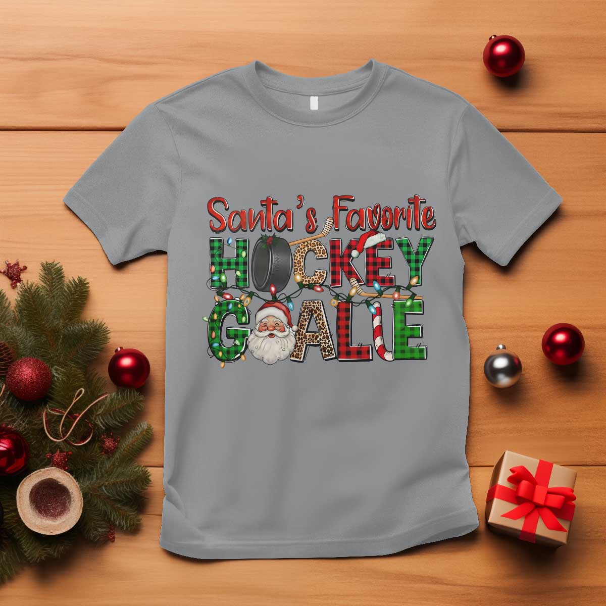Santa Favorite Hockey Goalie T Shirt Funny Christmas Gift TS12 Sport Gray Print Your Wear