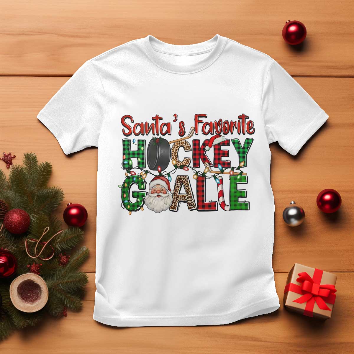 Santa Favorite Hockey Goalie T Shirt Funny Christmas Gift TS12 White Print Your Wear