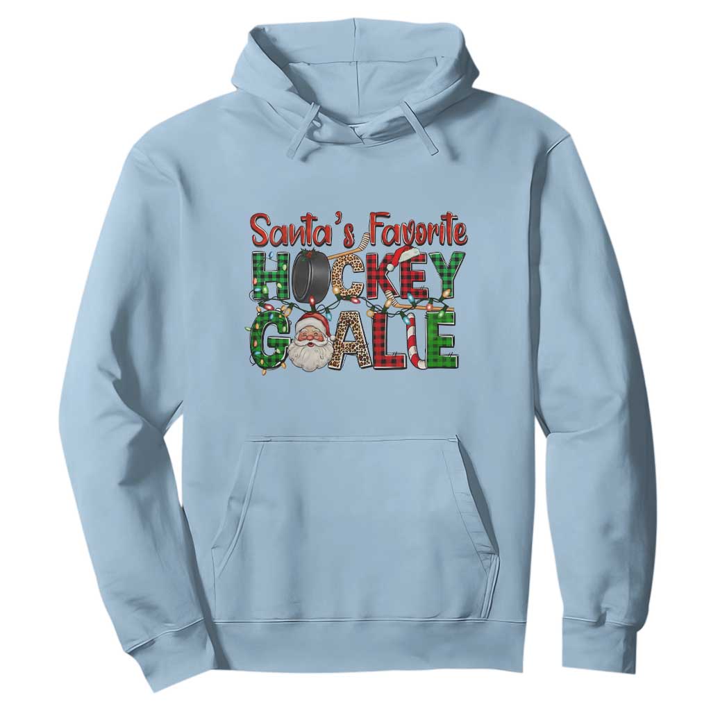 Santa Favorite Hockey Goalie Hoodie Funny Christmas Gift TS12 Light Blue Print Your Wear
