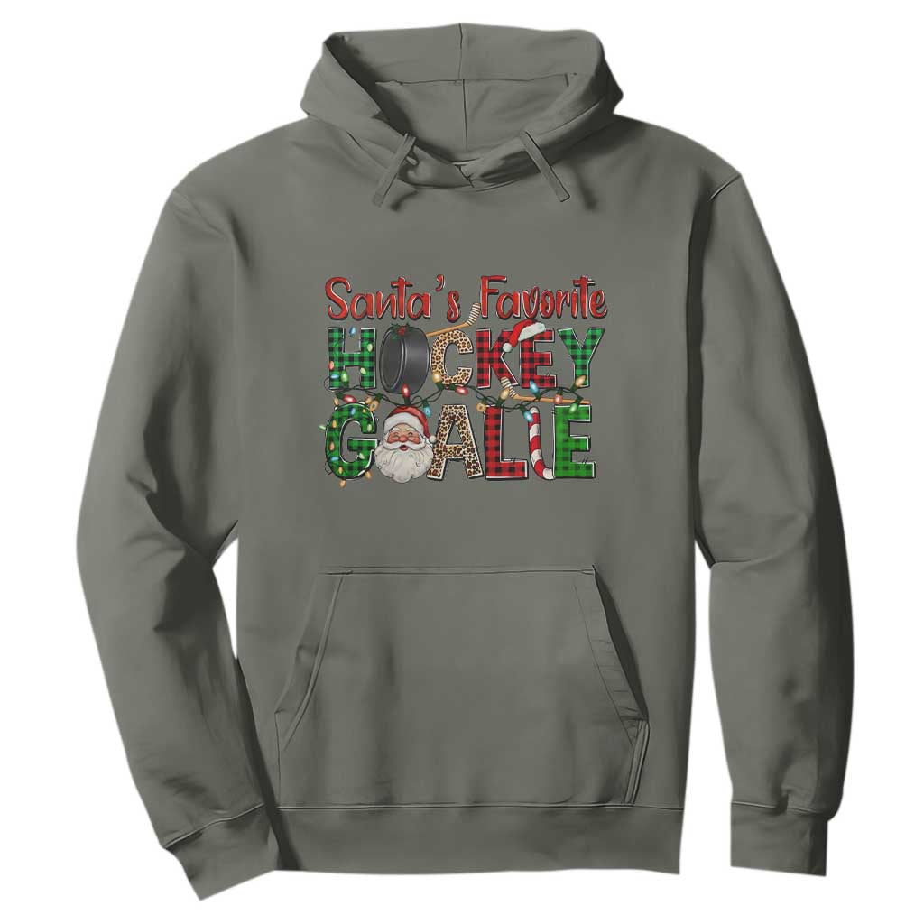 Santa Favorite Hockey Goalie Hoodie Funny Christmas Gift TS12 Military Green Print Your Wear