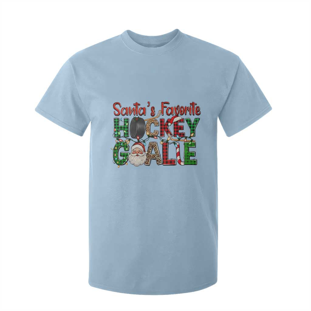 Santa Favorite Hockey Goalie T Shirt For Kid Funny Christmas Gift TS12 Light Blue Print Your Wear