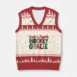 Santa Favorite Hockey Goalie V-Neck Knit Sweater Vest Funny Xmas Gift TS12 Beige Red Print Your Wear