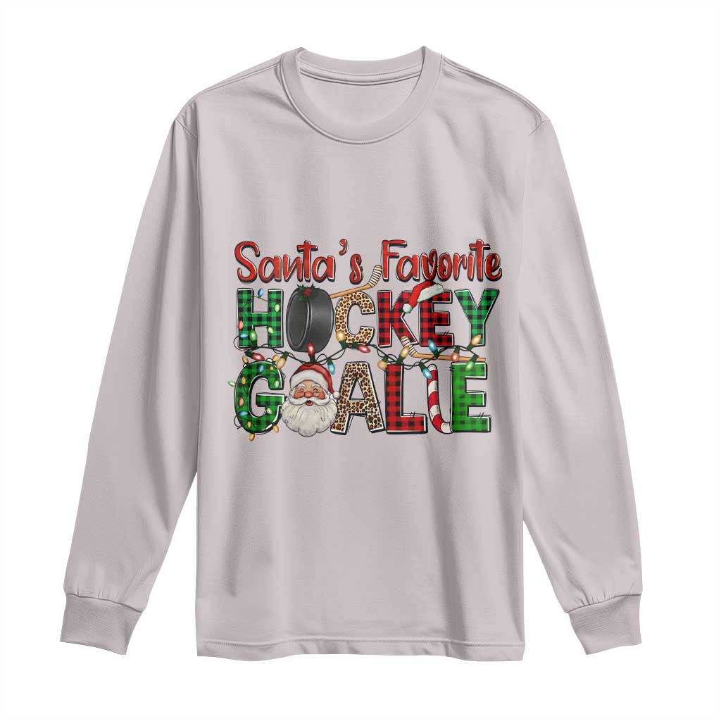 Santa Favorite Hockey Goalie Long Sleeve Shirt Funny Christmas Gift TS12 Ice Gray Print Your Wear