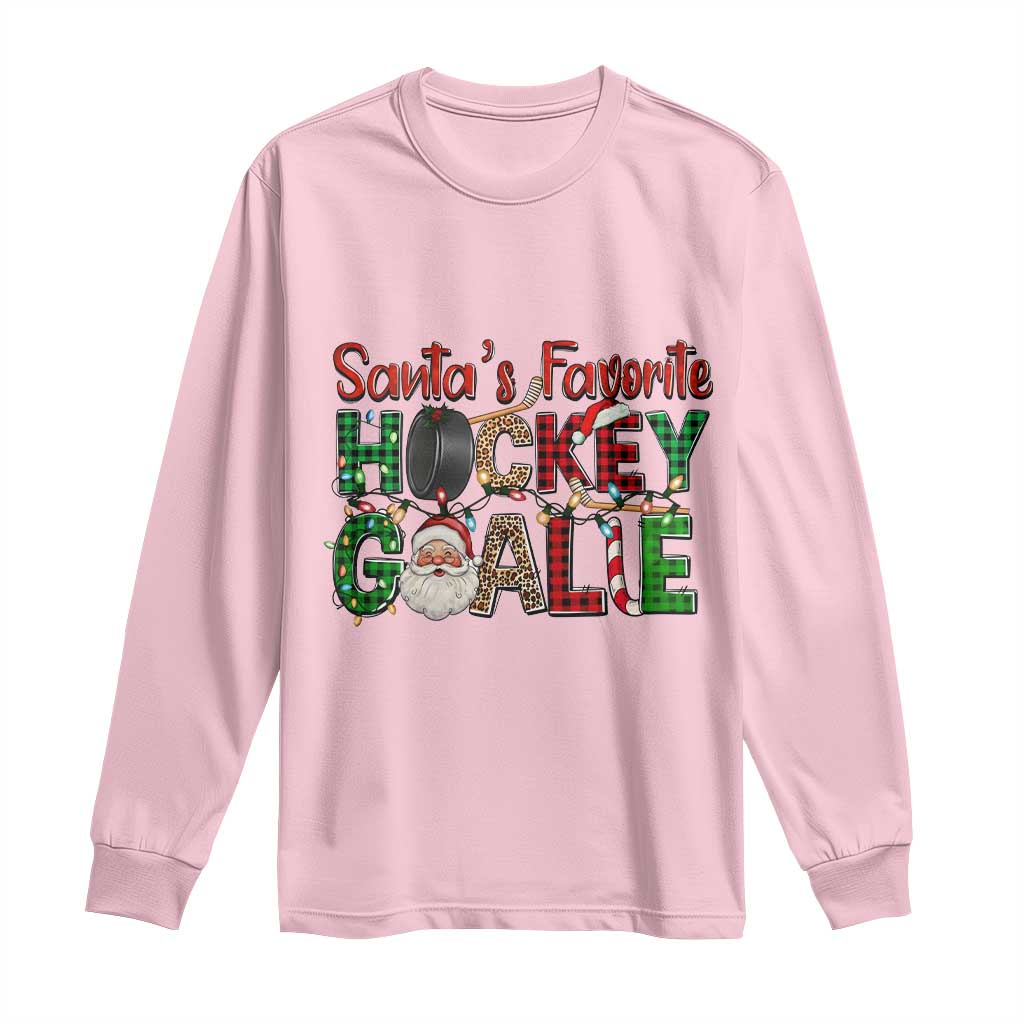 Santa Favorite Hockey Goalie Long Sleeve Shirt Funny Christmas Gift TS12 Light Pink Print Your Wear