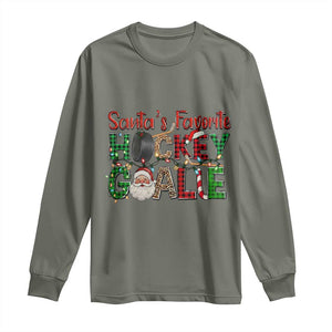 Santa Favorite Hockey Goalie Long Sleeve Shirt Funny Christmas Gift TS12 Military Green Print Your Wear