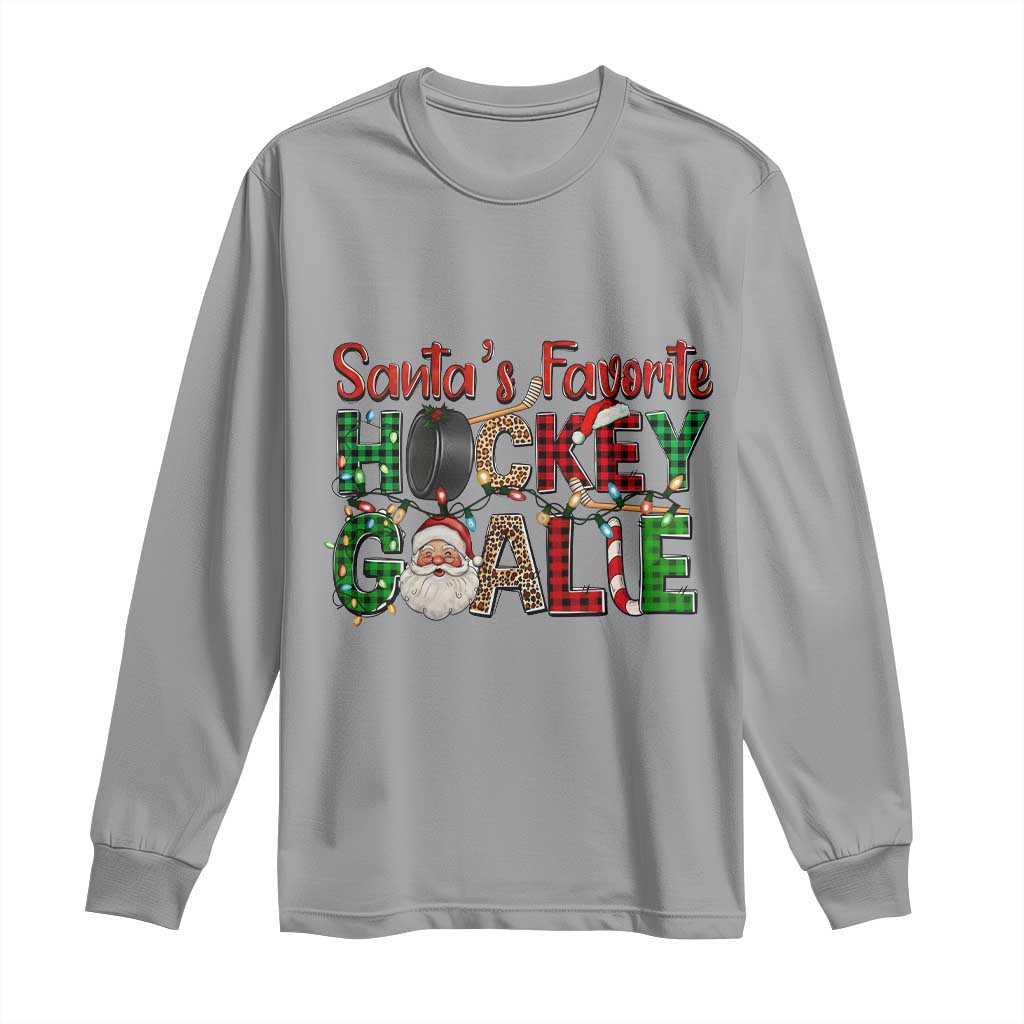 Santa Favorite Hockey Goalie Long Sleeve Shirt Funny Christmas Gift TS12 Sport Gray Print Your Wear