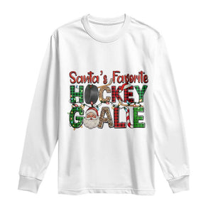 Santa Favorite Hockey Goalie Long Sleeve Shirt Funny Christmas Gift TS12 White Print Your Wear