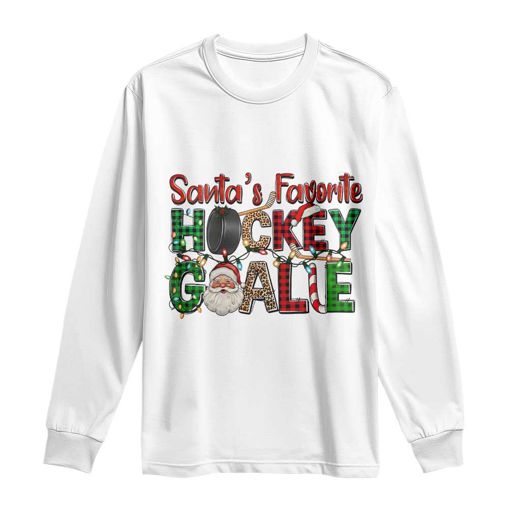 Santa Favorite Hockey Goalie Long Sleeve Shirt Funny Christmas Gift TS12 White Print Your Wear