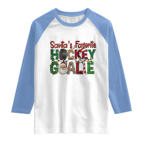Santa Favorite Hockey Goalie Raglan Shirt Funny Christmas Gift TS12 White Carolina Blue Print Your Wear