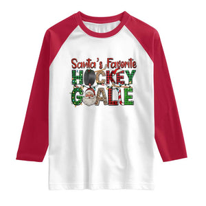 Santa Favorite Hockey Goalie Raglan Shirt Funny Christmas Gift TS12 White Red Print Your Wear