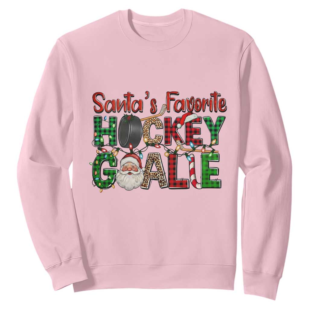 Santa Favorite Hockey Goalie Sweatshirt Funny Christmas Gift TS12 Light Pink Print Your Wear