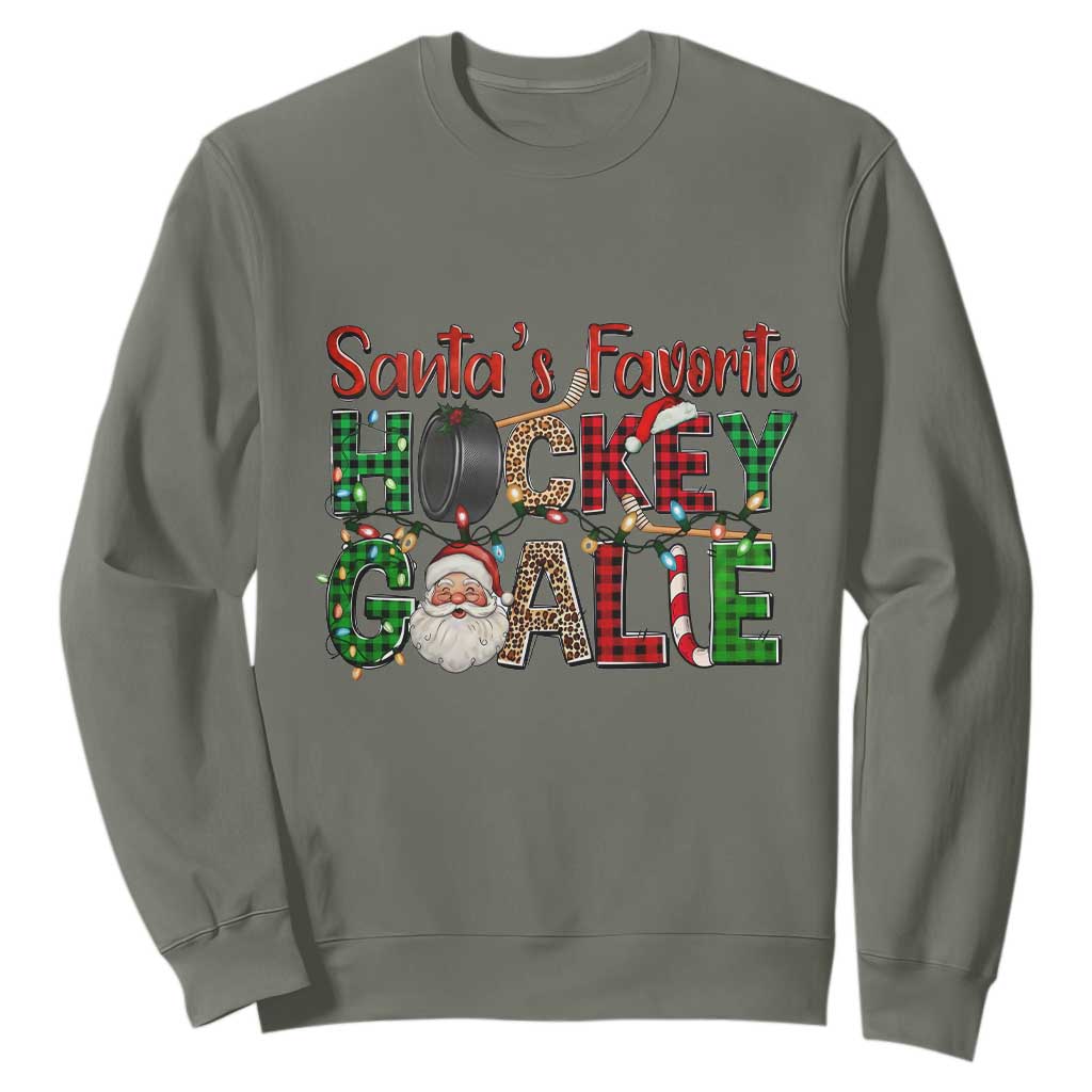 Santa Favorite Hockey Goalie Sweatshirt Funny Christmas Gift TS12 Military Green Print Your Wear