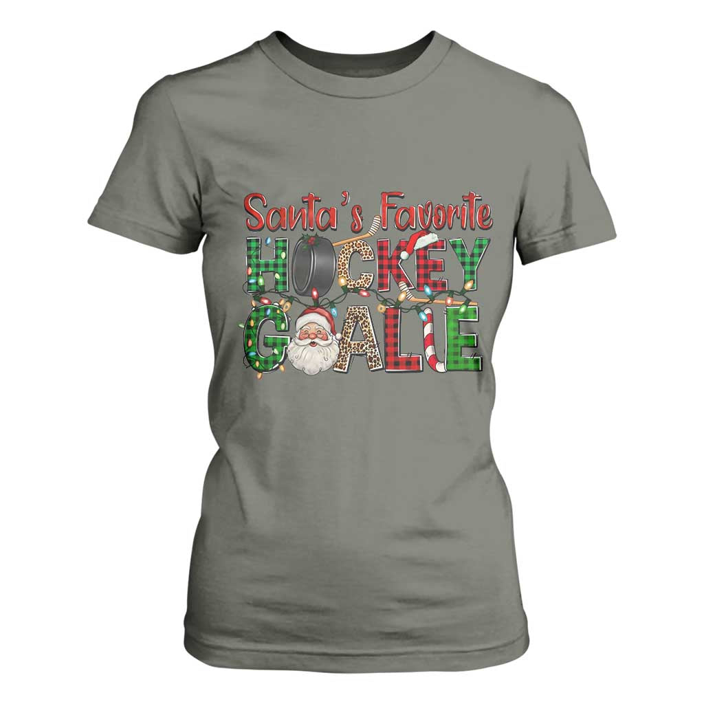 Santa Favorite Hockey Goalie T Shirt For Women Funny Christmas Gift TS12 Military Green Print Your Wear