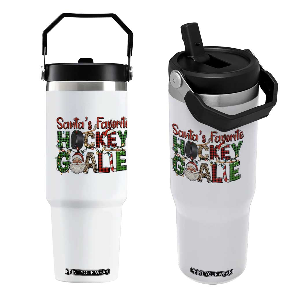Santa Favorite Hockey Goalie Flip Straw Tumbler Funny Christmas Gift TS12 One Size: 30 oz White Print Your Wear