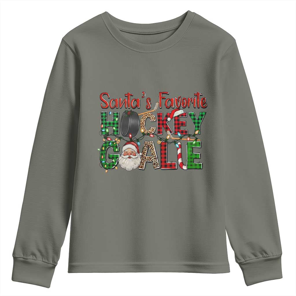 Santa Favorite Hockey Goalie Youth Sweatshirt Funny Christmas Gift TS12 Military Green Print Your Wear