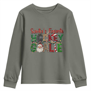 Santa Favorite Hockey Goalie Youth Sweatshirt Funny Christmas Gift TS12 Military Green Print Your Wear