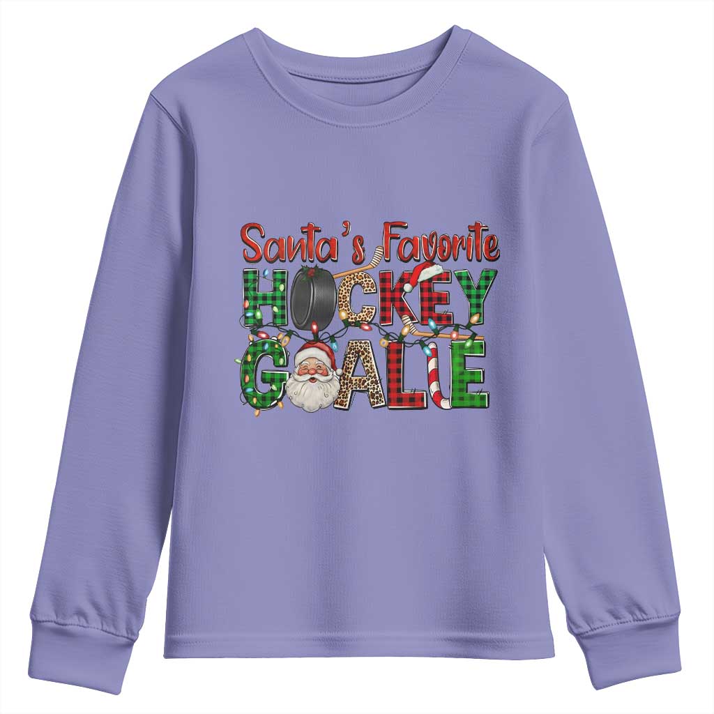 Santa Favorite Hockey Goalie Youth Sweatshirt Funny Christmas Gift TS12 Violet Print Your Wear
