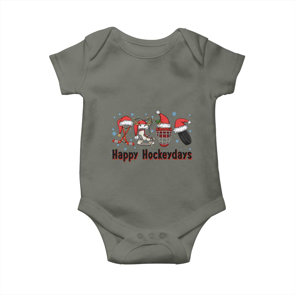 Happy Hockeydays Baby Onesie Funny Christmas Ice Hockey Gift TS12 Military Green Print Your Wear