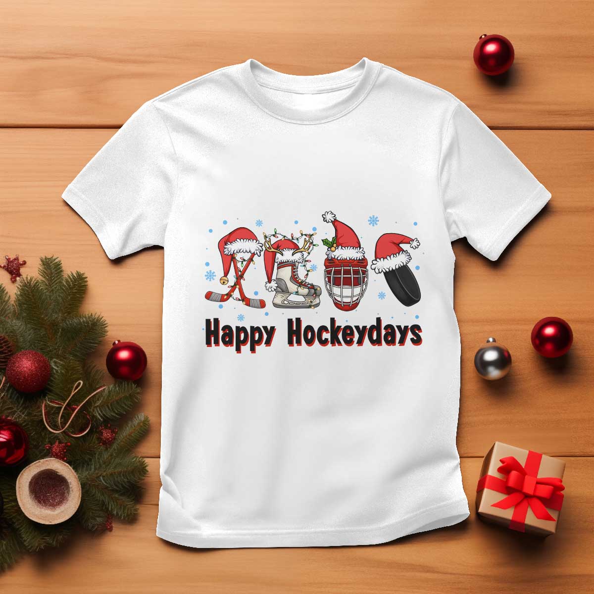 Happy Hockeydays T Shirt Funny Christmas Ice Hockey Gift TS12 White Print Your Wear
