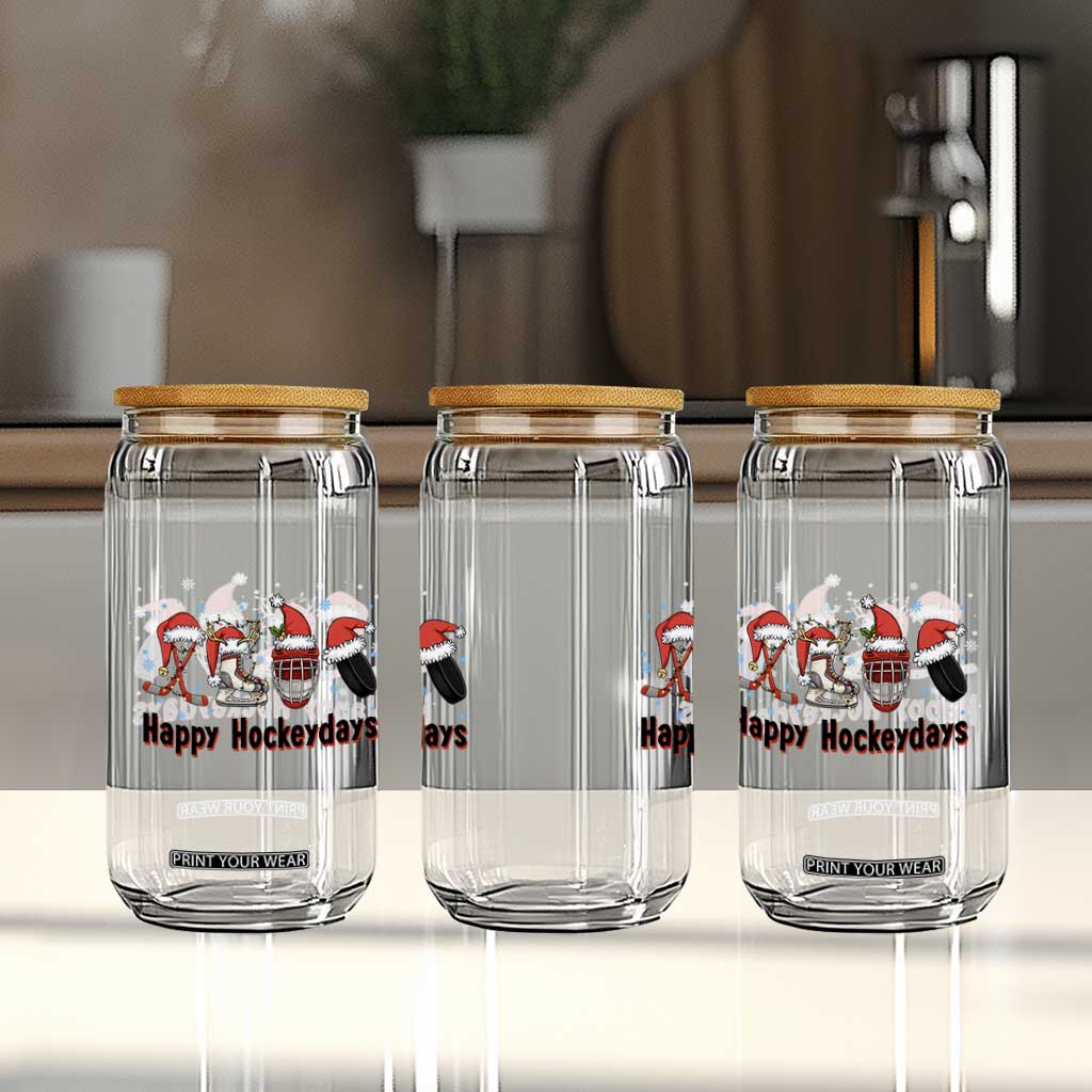 Happy Hockeydays Glass Can Funny Christmas Ice Hockey Gift TS12 Print Your Wear
