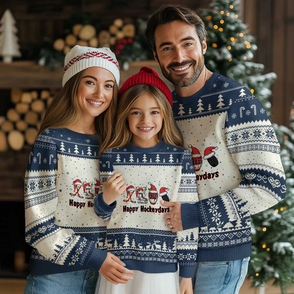 Happy Hockeydays Ugly Christmas Sweater Funny Xmas Ice Hockey Gift TS12 Beige Navy Print Your Wear